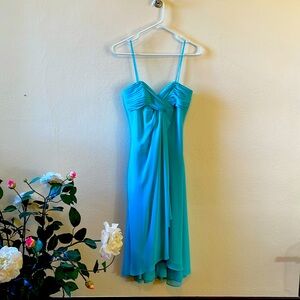 DAVID'S BRIDAL Teal Special Occasion Midi Dress, size 2